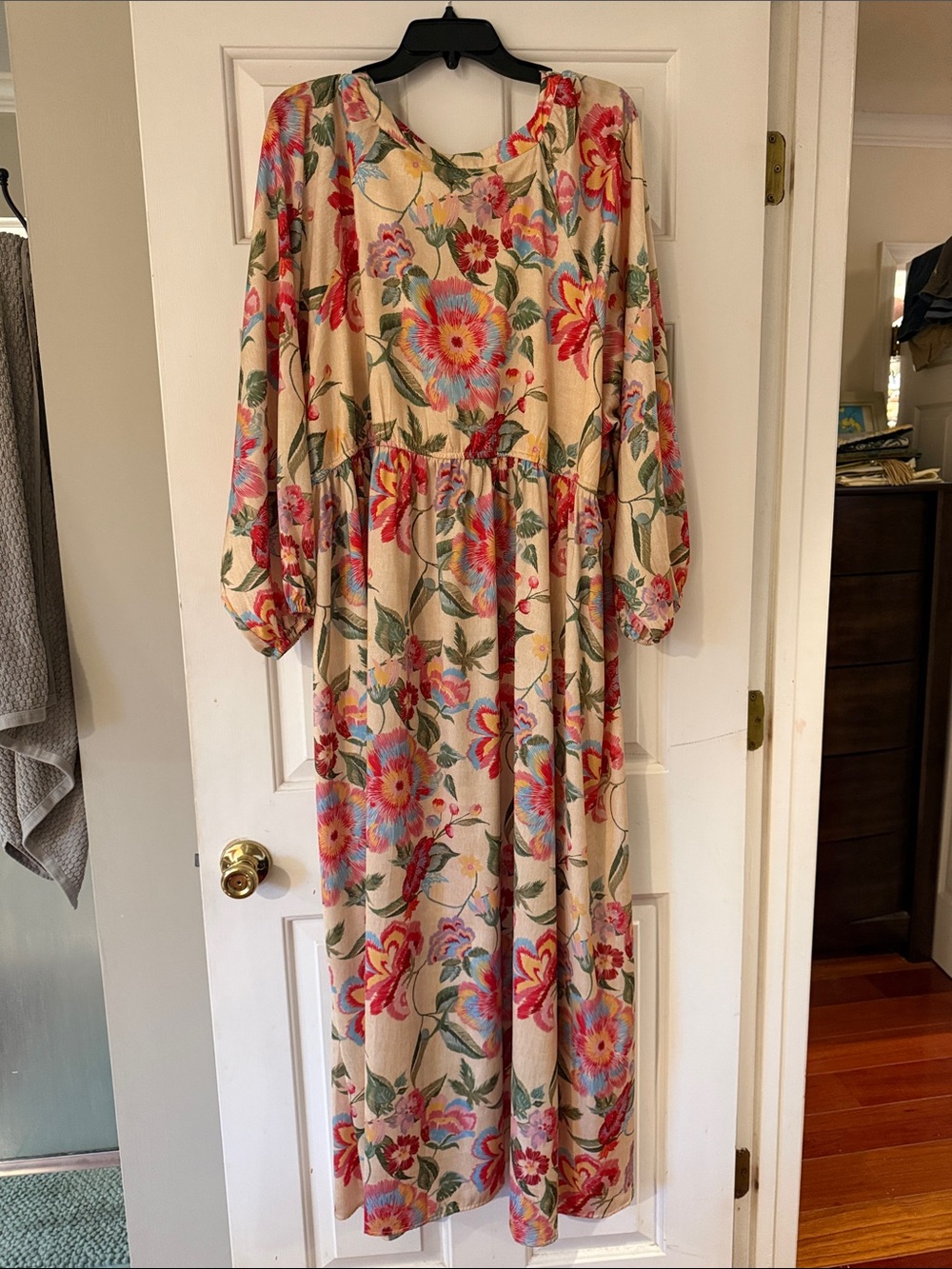 Skies Are Blue Floral Maxi Dress in Cream with Red & Blue Blooms - Picture 3 of 7